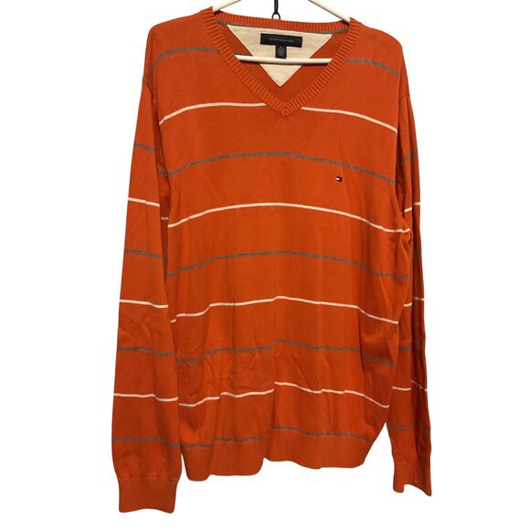NEW Tommy Hilfiger Men’s V Neck Sweater XL Orange - Picture 1 of 6
